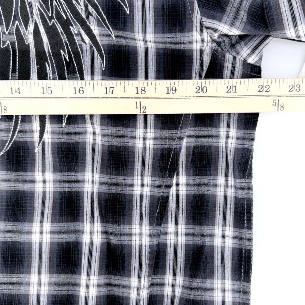 Ring of Fire Shirt Mens Large Black Plaid New Embroidered Wings Snap Button L - Picture 9 of 11